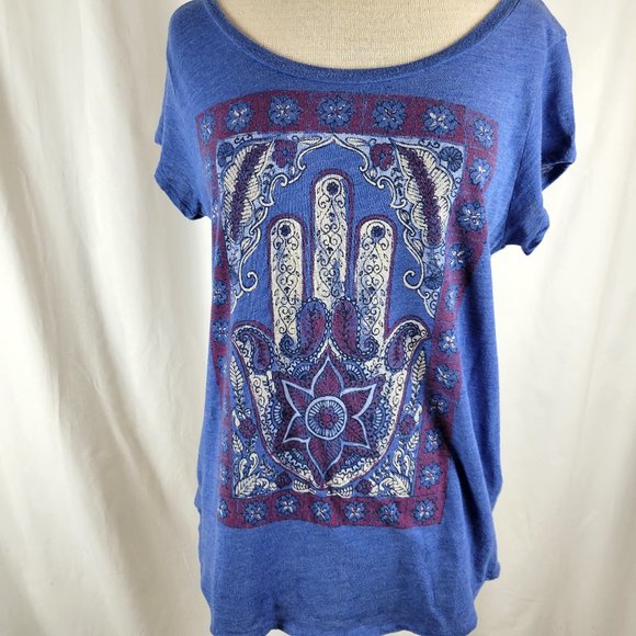 LUCKY BRAND Blue Burn-out Hamsa Graphic T-Shirt - Large - Picture 2 of 11